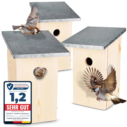 3 Stück Oramics Nistkasten Vogelhaus mit wasserdichtem Mettaldach - Kiefernholz Vogelnistkasten zum Aufhängen für Wildvögel und Gartenvögel – Nisthaus wetterfest und langlebig für Garten und Terrasse 3 Stück Oramics Nistkasten Vogelhaus mit wasserdichtem Mettaldach - Kiefernholz Vogelnistkasten zum Aufhängen für Wildvögel und Gartenvögel – Nisthaus wetterfest und langlebig für Garten und Terrasse von Oramics
