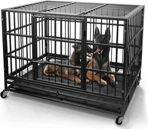 Oranland 48/38 Zoll Heavy Duty Hundekäfig Käfig Zwinger mit Rädern, hohe Angst unzerstörbar, stabiles Schlösser-Design, Doppeltür und herausnehmbares Tablett, extra groß XL XXL von Oranland