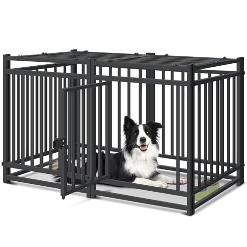 Oranland Robuste Hundebox für den Innenbereich, Stahlrohr, schwere große Hundebox, Laufstall mit Oberseite, Hundekäfig, Zwinger für drinnen und draußen, verbessertes Türschloss/ovales Rohreinführung, Oranland Robuste Hundebox für den Innenbereich, Stahlrohr, schwere große Hundebox, Laufstall mit Oberseite, Hundekäfig, Zwinger für drinnen und draußen, verbessertes Türschloss/ovales Rohreinführung, von Oranland