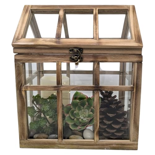 Orchid & Ivy Großes rustikales Holz- und Glaspflanzen-Terrarium mit Deckel, 30,5 x 24,9 x 17,8 cm, dekoratives Bauernhaus, Tisch-Gewächshaus, Display für Luftpflanzen, Dioramen, Feengärten von Orchid & Ivy
