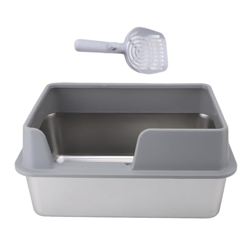 Edelstahlkatze Katzentoilette, Hochseitige Metalldrüsenschachtel, Haustier Kitty Müll Toilettenbox Geschlossener Kitty Müllpfanne Anti Leckage Non Stab Einfach zu Reinigen (Gray) von Oreilet