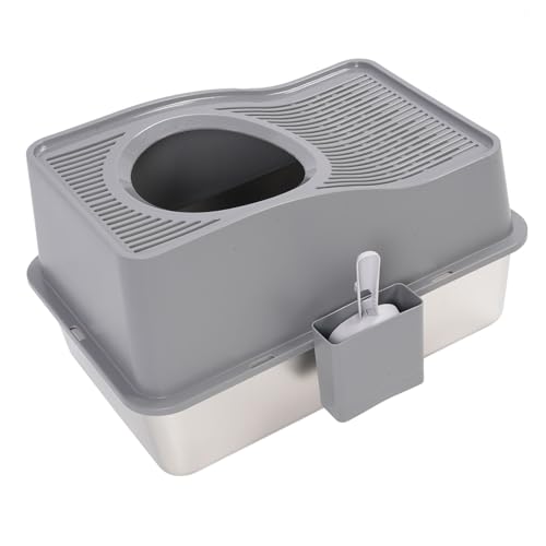 Katzentoilette aus Edelstahl, spritzwassergeschützt halbgeschlossenes, hohes Seitenwände Katzentoilettengehäuse mit Katzenstreuschaufel für große Katzen, Katzenbedarf Katzentoilette aus Edelstahl, spritzwassergeschützt halbgeschlossenes, hohes Seitenwände Katzentoilettengehäuse mit Katzenstreuschaufel für große Katzen, Katzenbedarf von Oreilet
