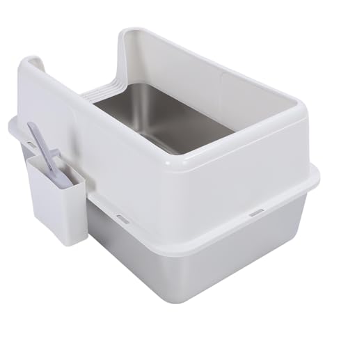 Katzentoilette aus Edelstahl mit Katzenstreuschaufel, Einstieg von Oben Spritzschutz geschlossenes Katzentoilettengehäuse, Katzentoilettenschale, Katzenbedarf (White) von Oreilet