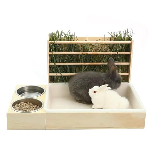 Oreilet 3 in 1 Kaninchen-Heu-Feeder mit Wurf Box, Holz-Kleintiere Heu-Feeder mit 2 Schalen, Gras-Food-Rack-Box für Meers Chweinchen, Hamster, Chinchillas Oreilet 3 in 1 Kaninchen-Heu-Feeder mit Wurf Box, Holz-Kleintiere Heu-Feeder mit 2 Schalen, Gras-Food-Rack-Box für Meers Chweinchen, Hamster, Chinchillas von Oreilet