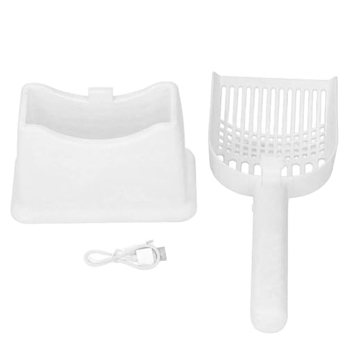 Oreilet Elektrische Katzenstreu-Schaufel, Wiederauf Ladbare Vibrierende Katzenstreu-Scooper mit Halter, für zu Hause, Leise mit (White) von Oreilet