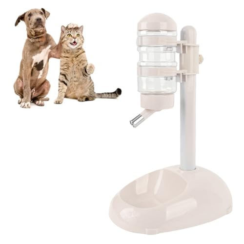 Oreilet Haustier Stehende Wasserspender Schüssel, 500 Ml Kleine Hundeberechhaltungswasserschale, Höhe Einstellbare Wasserfuttermittelflasche für Haustiere Katzen Hunde Welpen Kaninchen (Beige) von Oreilet