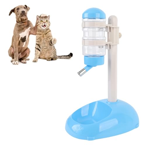 Oreilet Haustier Stehende Wasserspender Schüssel, 500 Ml Kleine Hundeberechhaltungswasserschale, Höhe Einstellbare Wasserfuttermittelflasche für Haustiere Katzen Hunde Welpen Kaninchen (Blue) von Oreilet