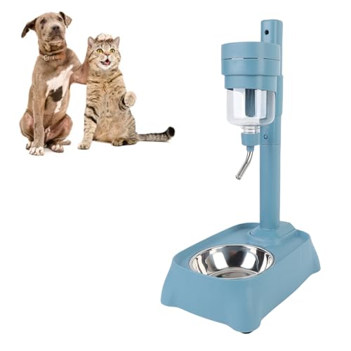 Oreilet Haustier Stehende Wasserspender Schüssel, 500 Ml Kleine Hundeberechhaltungswasserschale, Höhenverstellbare Wasserspeiseflasche für Haustiere Katzen Hunde Welpen Kätzchen (Seeblau) von Oreilet