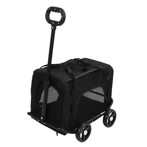Oreilet Haustierträger mit 4 Rädern, Rolling Dog -Träger mit Teleskopgriff, Tragbarer Kleiner Haustier -Kinderwagen -Reisekiste für Campingflugzeugausflug (Black) von Oreilet