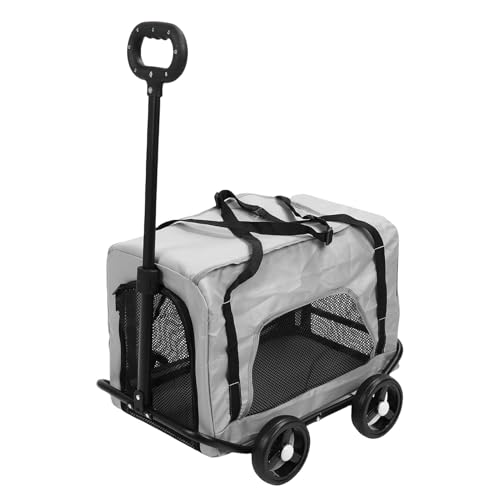 Oreilet Haustierträger mit 4 Rädern, Rolling Dog -Träger mit Teleskopgriff, Tragbarer Kleiner Haustier -Kinderwagen -Reisekiste für Campingflugzeugausflug (Grey) von Oreilet