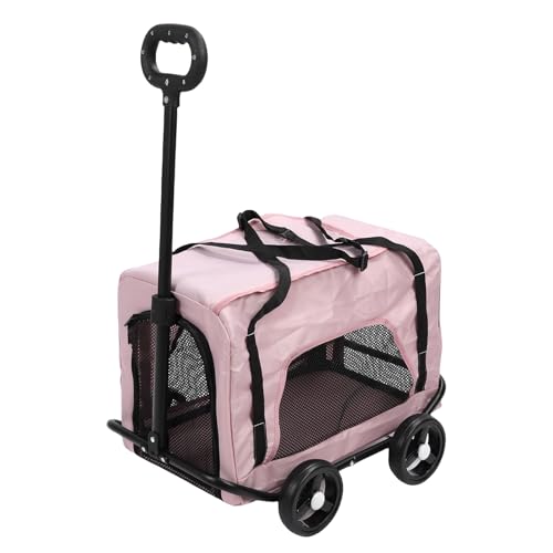 Oreilet Haustierträger mit 4 Rädern, Rolling Dog -Träger mit Teleskopgriff, Tragbarer Kleiner Haustier -Kinderwagen -Reisekiste für Campingflugzeugausflug (PINK) von Oreilet