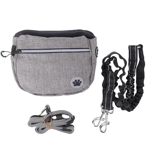 Oreilet Hund Behandeln Beutel, Hundetraining Tasche mit Einstellbarem Taillengürtel, Tragbarer Haustier Behandelt Träger Lebensmittelbehältertasche für Welpen Hündchen Gehen (Gray) von Oreilet