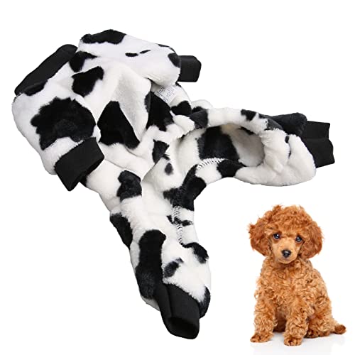 Oreilet Hund Winterkleidung, Pelzige Verdickte Baumwollmilchkuhdrucken Welpe Warmes Sweatshirt für Chihuahua Pudel Pommeranian, Kleine Bis Mittlere Hunde Katze (L) von Oreilet