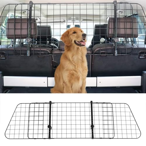 Oreilet Hundauto Barriere für SUV Kofferraum Ladungsbereich, Einstellbares Hausteiler Tor, Hochleistungs Draht Mesh Hunde Trennschützer Netto Rücksitzabscheider für Fahrzeuge Van von Oreilet