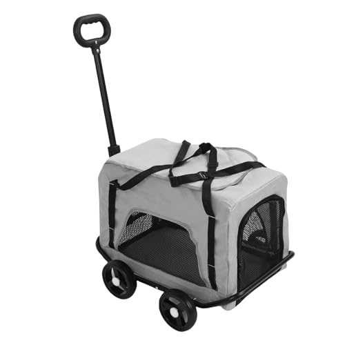 Oreilet Hundeträger mit Rädern, Tragbarer Abnehmbarer Faltbarer Haustier Spaziergang mit Baldachin für Kleine Mittelgroße Katzen, Welpenkäfig Käfig Jogger Kinderwagen Hundewagen (Grey) von Oreilet