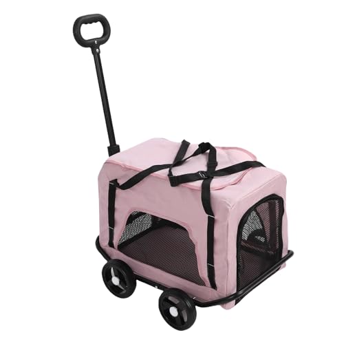 Oreilet Hundeträger mit Rädern, Tragbarer Abnehmbarer Faltbarer Haustier Spaziergang mit Baldachin für Kleine Mittelgroße Katzen, Welpenkäfig Käfig Jogger Kinderwagen Hundewagen (PINK) von Oreilet