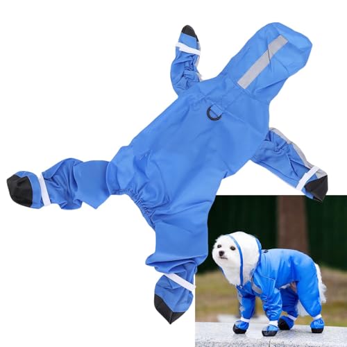 Oreilet Kleiner Hund Regenmantel, Polyester -Wasserdichtungshund -Hunde Regenjacke Slicker Poncho Jumpsuit für Welpen Kleine Haustiere, Regenmantel mit Traktionsseilschnalle (L) von Oreilet