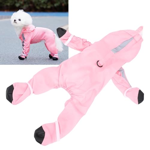 Oreilet Kleiner Hunde Regenmantel, Polyester Wasserdichtung Hunde Regenjacke Slicker Poncho Jumpsuit mit Hut für Welpen Kleine Haustiere,Welpen Regenmantel mit Traktionsseilschnalle (S) von Oreilet