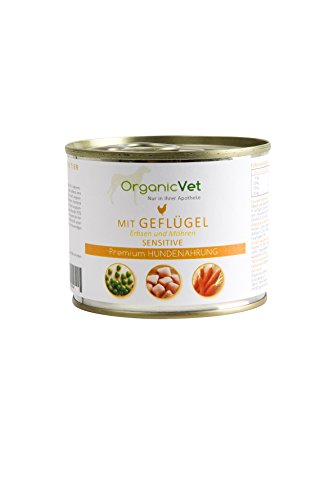 OrganicVet Hund Nassfutter Sensitive Geflügel mit Erbsen und Möhren, 6er Pack (6 x 200 g) von OrganicVet