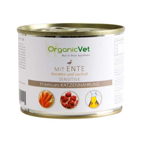 OrganicVet Katze NassfutterSensitive Sensitive Ente mit Möhrchen, 6er Pack (6 x 200 g) von OrganicVet