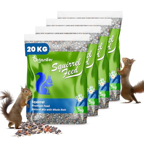 Eichhörnchenfutter - Natürliche Mischung Mit Ganzen Nüssen (20 Kg) - Speziell Für Eichhörnchen, Reich An Proteinen, Und Ballaststoffen - Für Vogelhäuschen - Pestizidfrei - Jede Jahreszeit - Organifer von Organifer