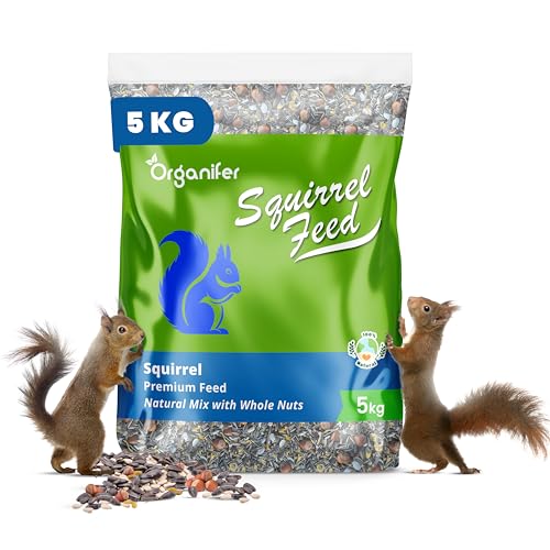 Eichhörnchenfutter - Natürliche Mischung Mit Ganzen Nüssen (5 Kg) - Speziell Für Eichhörnchen, Reich An Proteinen, Und Ballaststoffen - Für Vogelhäuschen - Pestizidfrei - Jede Jahreszeit - Organifer von Organifer
