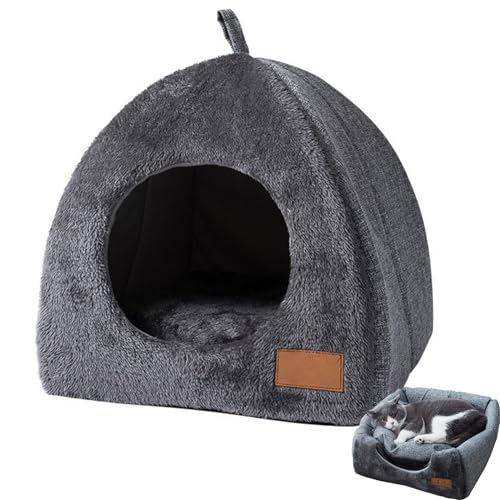 Katzenbett für Indoor-Katzen – Dreieckiges Haus, Haustier-Hundehöhle, Zelt-Iglu für kleine Hunde – abnehmbares, waschbares Kissen, 28 x 28 x 30 cm von Orgrul