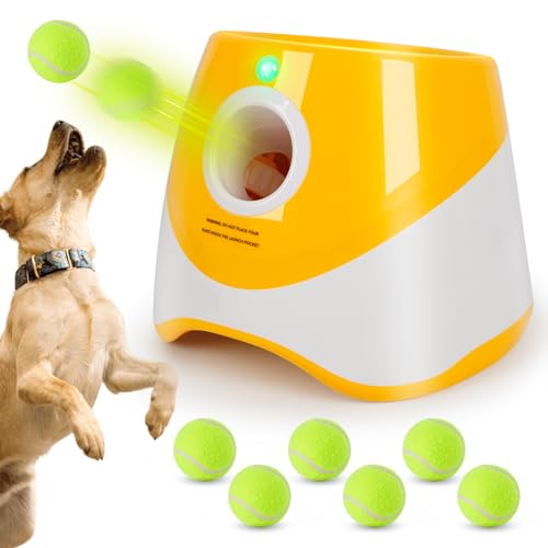 Orifesio Automatischer Hundeballwerfer, interaktives Haustierspielzeug für kleine Hunde, Hundewerfer mit 6 Bällen, 5,1 cm Tennisballwerfer für Hunde von Orifesio