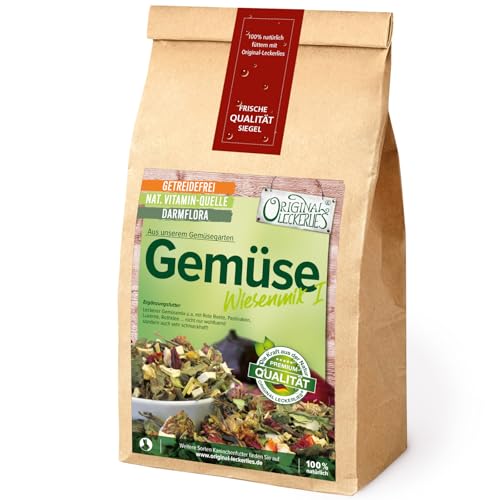 ORIGINAL LECKERLIES: Gemüse-Wiesen-Mix I 1kg, ***Premium Qualität*** – getreidefrei – artgerechtes Nagerfutter für Kaninchen, Meerschweinchen, Hamster, Chinchilla, 100% Natur mit Gemüse und Kräutern von Original-Leckerlies