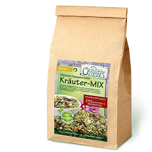 Original-Leckerlies: Kräuter-Mix 1 kg, ***Premium Qualität*** Papageienfutter mit geschälten Saaten, hoher Anteil an Kräutern, Bio-Getreiden und leckeren Hagebutten und Ebereschenbeeren von Original-Leckerlies
