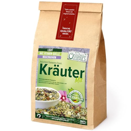 Original-Leckerlies: Kräuter-Mix 500g, ***Permium Qualität*** Papageienfutter mit geschälten Saaten, hoher Anteil an Kräutern, Bio-Getreide und leckeren Hagebutten und Ebereschenbeeren von Original-Leckerlies