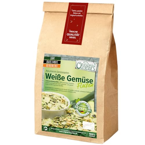 Original-Leckerlies: Weiße Hunde Gemüse-Flocken Black&White, 1 kg getreidefreie Gemüseflocken, Hundeflocken, Hundefutter- Naturprodukt für Hunde, barfen von Original-Leckerlies