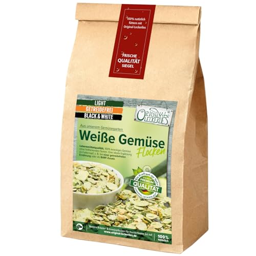 ORIGINAL LECKERLIES® Weiße Hunde Gemüse-Flocken Black&White, 2 kg getreidefreie Gemüseflocken, Hundeflocken, Hundefutter- Naturprodukt für Hunde, barfen von ORIGINAL LECKERLIES