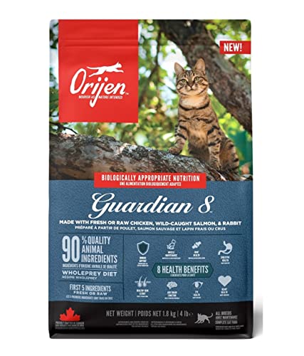 Orijen Guardian 8 | 1,8 kg | Trockenfutter für ausgewachsene Katzen | 90 % tierische Zutaten | Mit frischem oder rohem Geflügel- und Fischzutaten | Natürliche Ballaststoffquellen von Orijen