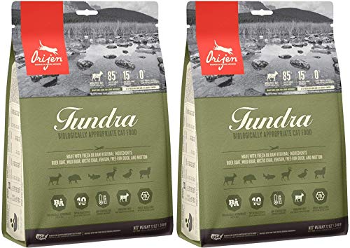 Orijen Tundra | Doppelpack | 2 x 340 g | Alleintrockenfutter für Katzen | Mit roher Ente, Fisch und Wildfleisch | Hergestellt in Kanada | Mit einem gefriergetrockneten Überzug von Orijen