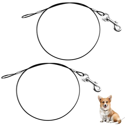 Orixo 2 Stück Hundeleine Verlängerungsseil 66 cm, Kausichere Hundeleine, Bissfeste Hundeleine, Hundekette mit Beschichtetem Stahlkabel, für Große Kleine Hunde Training (Schwarz) von Orixo