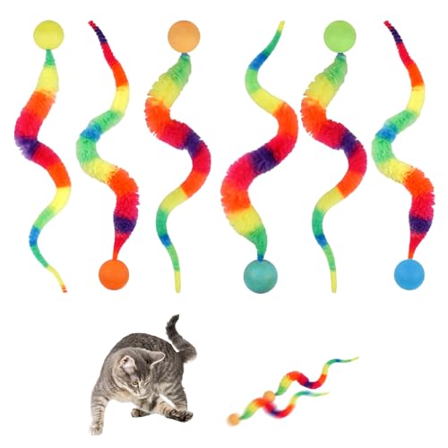 Orixo 6 Stück Wiggly Ball Wackelball Für Katzen, Lustiges Katzenball, Langer Schwanz Ball Wurmkatzenspielzeug Katzenbälle Hüpfbälle, Interaktives Spielzeug für Katzen Hüpfball für Jeden Alters von Orixo