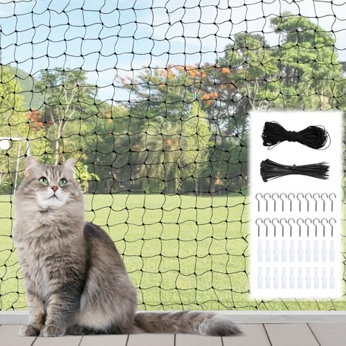 Orizizhic Katzennetz für Balkon,3x4m Schwarz Katzennetz Drahtverstärkt, Ohne Bohren Katzenschutznetz Schwarz with Nägel und Kabelbinder für Balkone, Terrassen, Fenster, Zäune, Türen von Orizizhic
