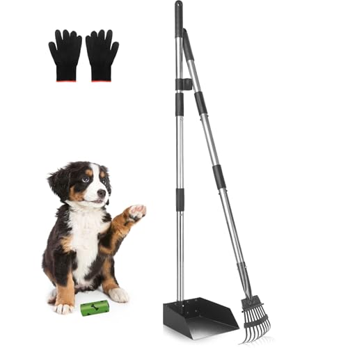 Ormalla Pooper Scooper for Dogs, Sturdy Stainless Steel Dog Poop Scooper for Large Medium Small Dogs, Detachable Metal Rake & Tray Set for Yard, Grass, Dirt or Gravel - Poop Bags and Gloves Included von Ormalla