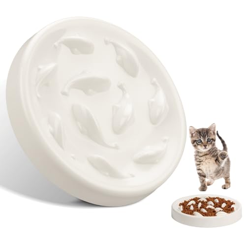 Anti Schling Napf Keramik, 16×16 cm Antischlingnapf Katze Hunde Nassfutter, Antischlingnapf Katze in Pastellfarben, Futternapf Katze, Slow Feeder für Katzen und Kleine Hunde, Weiss Anti Schling Napf Keramik, 16×16 cm Antischlingnapf Katze Hunde Nassfutter, Antischlingnapf Katze in Pastellfarben, Futternapf Katze, Slow Feeder für Katzen und Kleine Hunde, Weiss von Ormromra