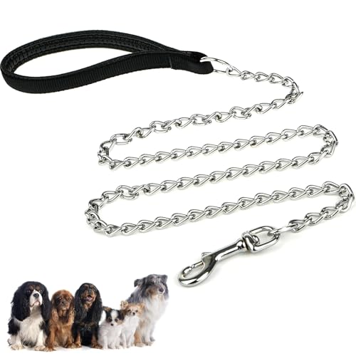 Hundeleine Metall Leine, 180cm Kausichere Haustierleinenkette, Übungsleine mit PU Leder und Gepolstertem Nylon-Griff, Übungsleine, Trainingsleine Für Kleine Mittlere und Große Hunde Hundeleine Metall Leine, 180cm Kausichere Haustierleinenkette, Übungsleine mit PU Leder und Gepolstertem Nylon-Griff, Übungsleine, Trainingsleine Für Kleine Mittlere und Große Hunde von Ormromra
