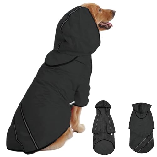 Regenjacke Hunde Wasserdicht, Hunderegenmantel mit Kapuze & Kragenloch & Sicheren Reflektierenden Streifen, Verstellbare Regenjacke für kleine Mittelgroße und große Hunde und Welpen(Schwarz, 3XL) Regenjacke Hunde Wasserdicht, Hunderegenmantel mit Kapuze & Kragenloch & Sicheren Reflektierenden Streifen, Verstellbare Regenjacke für kleine Mittelgroße und große Hunde und Welpen(Schwarz, 3XL) von Ormromra