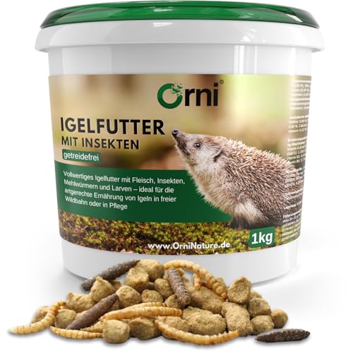 Orni Igelfutter mit Insekten ohne Getreide | 1kg | Alleinfutter für Igel | Artgerecht | getreidefrei | Trockenfutter mit Mehlwürmer Seidenraupen und hohem Fleischanteil von Orni