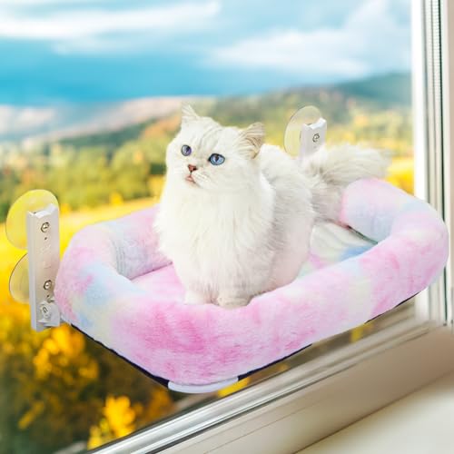 Kabellose Katzen-Fensterstange, schnurlose Katzenhängematte, Fenstersitz mit gemütlichem Pad-Bettbezug und 4 starken Saugnäpfen für Indoor-Katzen von Oroonoko