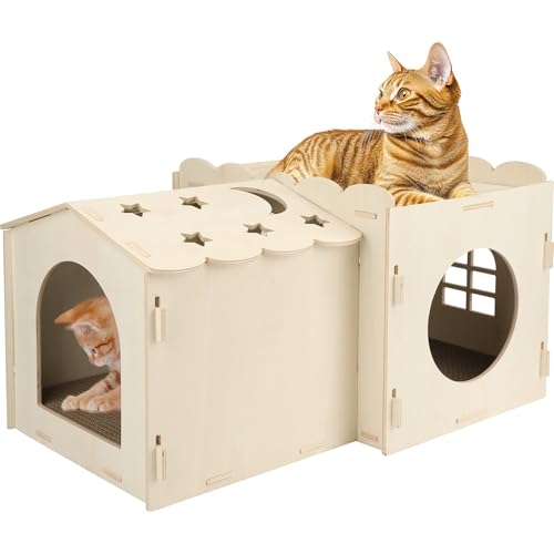 Kratzhaus aus Holz, Katzenversteck mit Kratzpappe von Oroonoko