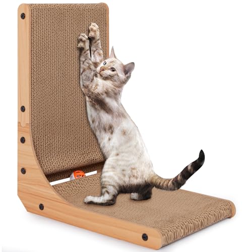 L Katzenkratzer Pad, Katzenkratzkarton mit Glocke Spielzeug für Indoor Katzen Premium Reversible Scratch Board von Oroonoko