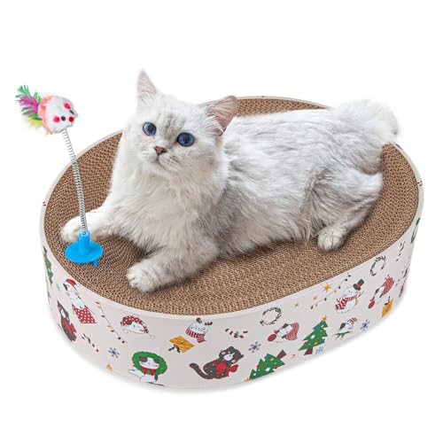 Ovaler Katzenkratzer aus Pappe, Katzenkratzschale mit interaktivem Spielzeug, Katzenkratzer Nest Katzen Schleifkralle Indoor für Kätzchen von Oroonoko