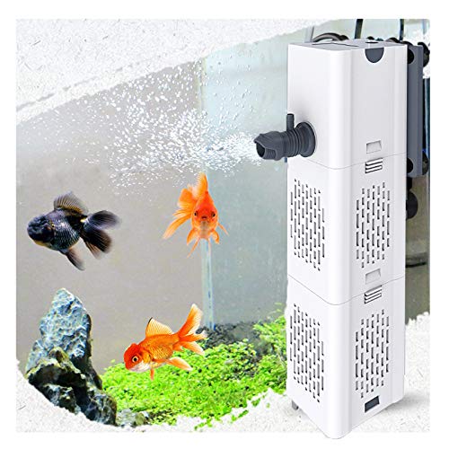OsAtNb Aquarienfilter 6watt Multifunktionaler Aquarium Innenfilter, 6w Aquarien Filter mit 2 Filterschwämmen Wasserpumpe Sauerstoff Belüftung Wave Maker für 200L Aquarium (6W 500L/H) von OsAtNb