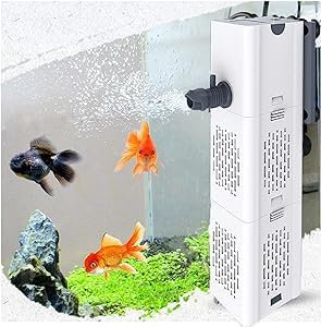 Leise Aquarium Innenfilter 4in1 Aquarienfilter, 500-1800L/H Aquarien Filter mit 2 Filterschwämmen Wasserpumpe Sauerstoff Belüftung Wave Maker für 20L-1500L Aquarium (30W 1800L/H) von OsAtNb