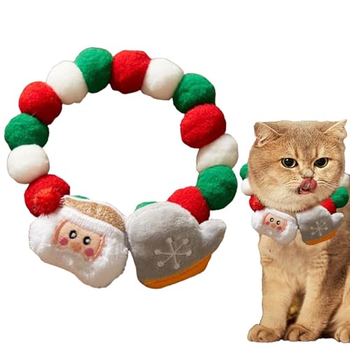 Oseczmut Katzenhalsband, Weihnachts-Katzenhalsbänder | Kugeln aus Plüsch, Katzenhalsband, Dekoration, Kätzchenhalsband – flexibles Weihnachts-Kätzchenhalsband für Kätzchen von Oseczmut